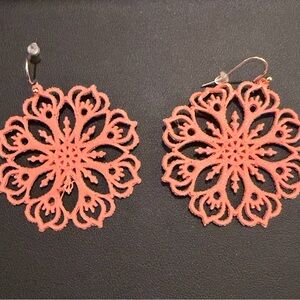 Coral Filigree Floral Drop Earrings - Women Jewelry
